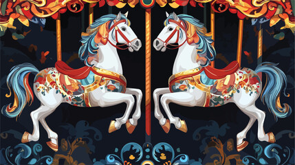 Colorful Carnival Carousel Horses Vector Icon Illustration