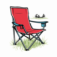 Red Folding Chair for Labor Day Celebrations, Outdoor Events, Relaxation in Nature, and Social Gatherings  