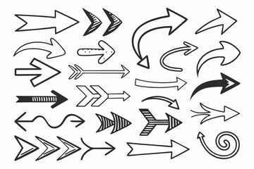 Hand-Drawn Arrows Set in Sketch Vector Format Featuring Looped, Curved, and Circular Black Icons for UI Navigation Graphics, Infographic Layouts, and Presentation Designs.

