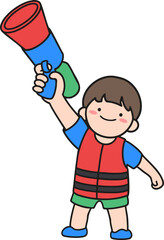 little boy playing with a water gun