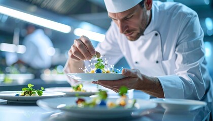 Chef plating futuristic molecular cuisine