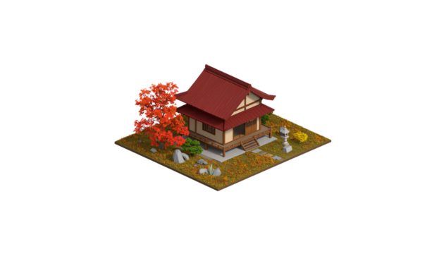 Traditional Chinese temple with ancient architecture isolated on white background