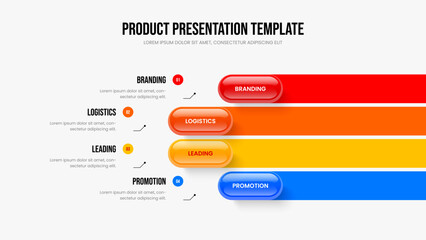 Modern Planning 4 Step Diagram Presentation Layout. Investor Review Four Element Infographic Slideshow Template. Sales Strategy Frame Design Vector Illustration.