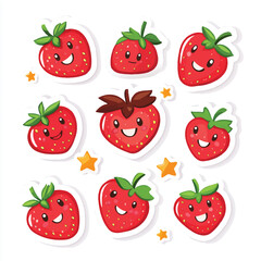 cute smiling strawberries and stars for sticker
