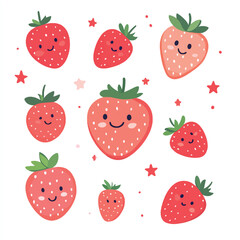 cute smiling strawberries and stars for sticker