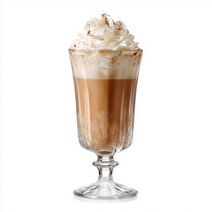 Elegant Iced Coffee with Whipped Cream , white background cut out PNG