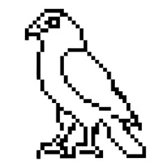 Pixel outline of a falcon bird with distinct features and stance
