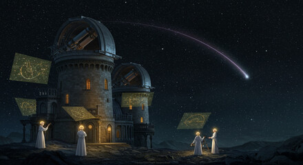 Ancient Observatory Celestial Observation Under a Shooting Star © Yaqeen