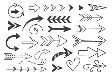 Hand-Drawn Arrows in Vector Sketch Style Featuring Zigzag and Circular Lines. Black Icons for Infographic Layout Templates, UI Navigation Charts, and Presentations.

