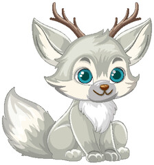 Cute Fantasy Creature with Antlers Illustration