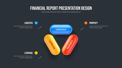 Market Campaign Slideshow Layout Vector Illustration. Product Insight 3 Step Diagram Slide Template. Corporate Review Three Option Infographic Frame Design.
