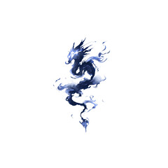 Ethereal Blue Dragon Smoke Form Mystical Creature in Abstract Art