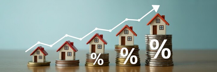 Housing market growth illustrated by increasing property values.
