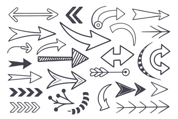 Hand-Drawn Sketch Arrows in Black Vector Format. Circular and Zigzag Designs for UI Navigation Charts, Infographic Templates, and Presentation Design Layouts.

