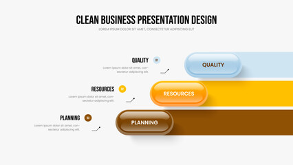 Visual Campaign Presentation Layout Vector Illustration. Business Visualization Three Option Infographic Slideshow Design. Corporate Development 3 Element Diagram Frame Template.