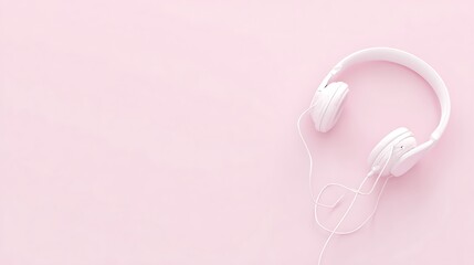 Pair of white headphones on a pink background