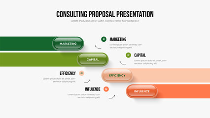 Visual Briefing 4 Element Infographic Slideshow Layout. Modern Innovation Frame Design Vector Illustration. Sales Strategy Four Option Diagram Presentation Template.