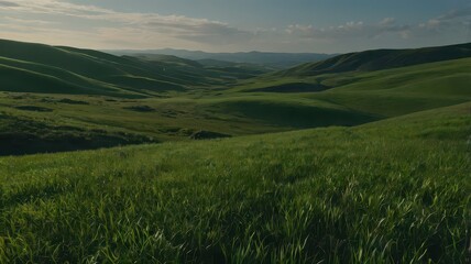 Obraz premium Rolling Green Hills and Valleys under a Soft Sky