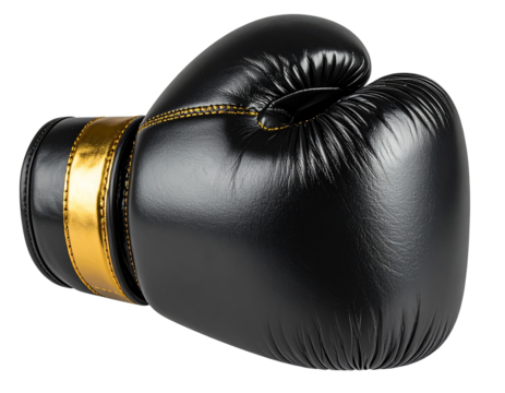 Single Boxing Glove with Gold Accents and Shine, isolated on a transparent background