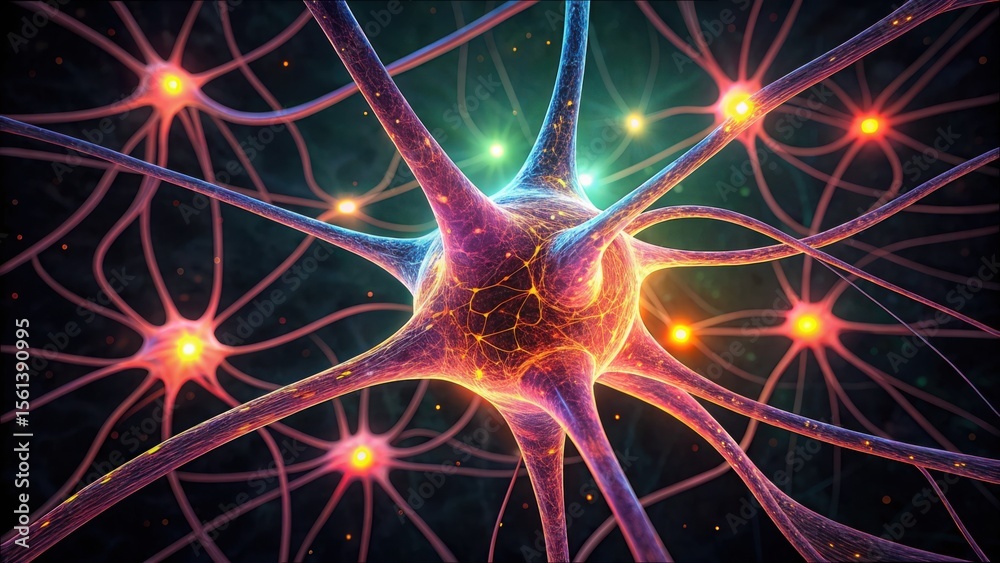 Poster detailed render of synaptic connections between neurons in gigapixel