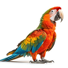 Fototapeta premium A parrot is posing in a straightforward manner, isolated on a white background.