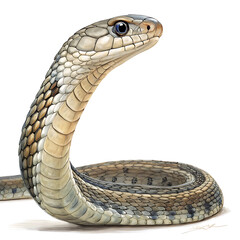 Fototapeta premium A snake is posing in a straightforward manner, isolated on a white background.