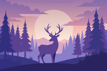 deer in winter forest background vector file
