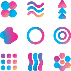 Abstract Gradient Shapes and Icons Set Featuring Organic and Geometric Designs
