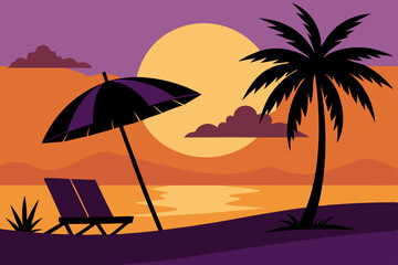 tropical beach with palm trees sunset on the beach