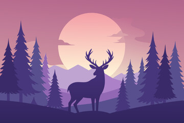 deer in winter forest background vector file