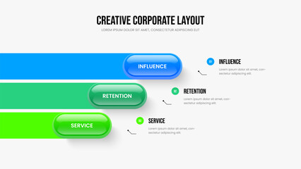 Marketing Analysis Three Step Infographic Frame Layout. Sales Growth 3 Option Diagram Slideshow Template. Digital Portfolio Presentation Design Vector Illustration.