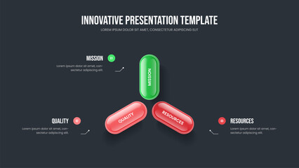Market Briefing 3 Element Infographic Slideshow Layout. Corporate Innovation Three Option Diagram Slide Design. Visual Launch Frame Template Vector Illustration.