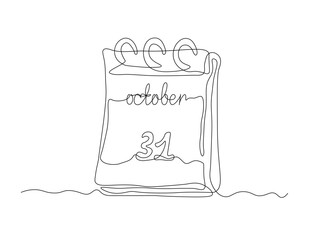 Abstract tear-off calendar. The date is October 31st. halloween. continuous single line art drawing sketch, logo