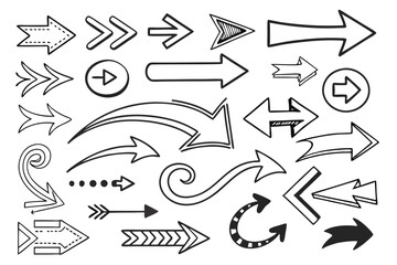 Hand-Drawn Arrow Set in Sketch Vector Format. Circular and Zigzag Black Arrows for UI Navigation Symbols, Infographic Charts, and Web Design Presentation Templates.


