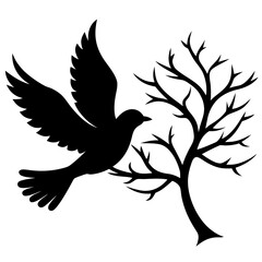 Flying Bird from Branch Silhouette