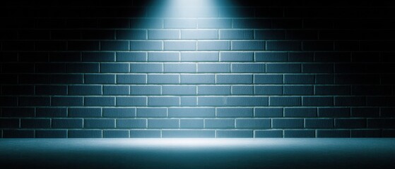 Spotlight on Dark Blue Brick Wall Background