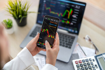 Business people with stock market chart financial trading, online investment, stock exchange analysis, market trends, real-time trading data, forex and crypto trading economic forecasting tool