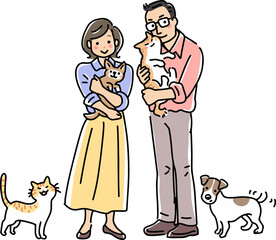 仲良しカップル＿犬猫_全身