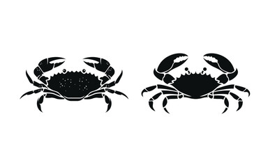 Black Silhouette Vector Illustration of Two Crabs with Detailed Claws and Legs on White Background for Seafood Logo or Marine Icon Design