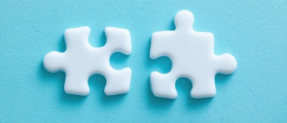 Obraz premium Two White Puzzle Pieces on Light Blue Background