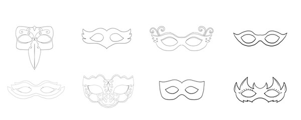 Mask vintage silhouette carnival masque, face mystery costume for ball, party or masquerade. Set simple costume.