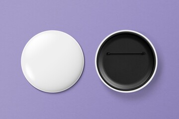 White pin badge, realistic stationery with blank space