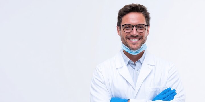 The smiling doctor in a lab coat ready to assist patients with confidence.
