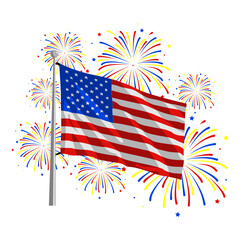 Obraz premium United States Flag Waving with Fireworks Background – Independence Day Celebration