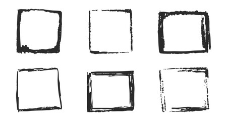 Grunge rectangle frames with textured edges, paint brush ink graffiti splatter and stencils border. Retro scribble abstract shape.