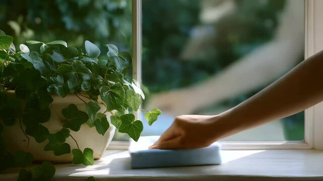 Caring for Indoor Plants with Mist and Ivy by the Window
