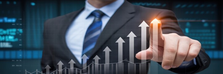 Businessperson interacts with a growing graph.