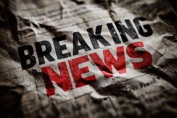 Crumpled paper with "Breaking News" style bold typography overlay.