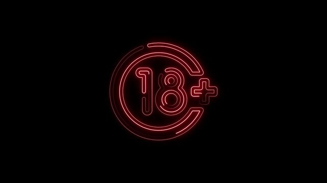 Neon sign, adults only, 18 plus, sex and xxx. Restricted content, erotic video concept banner, billboard or signboard template in neon light style. 