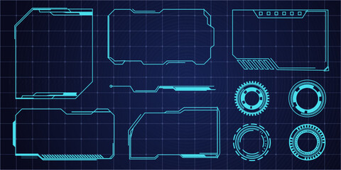 Hud frame futuristic ui frame, line abstract interface menu. Tech cyberspace border sci fi design element. Set modern board dashboard panel, gui.